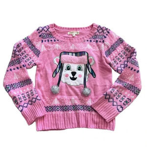 Margaux & Lexi Pink Winter Puppy Christmas Sweater 6x